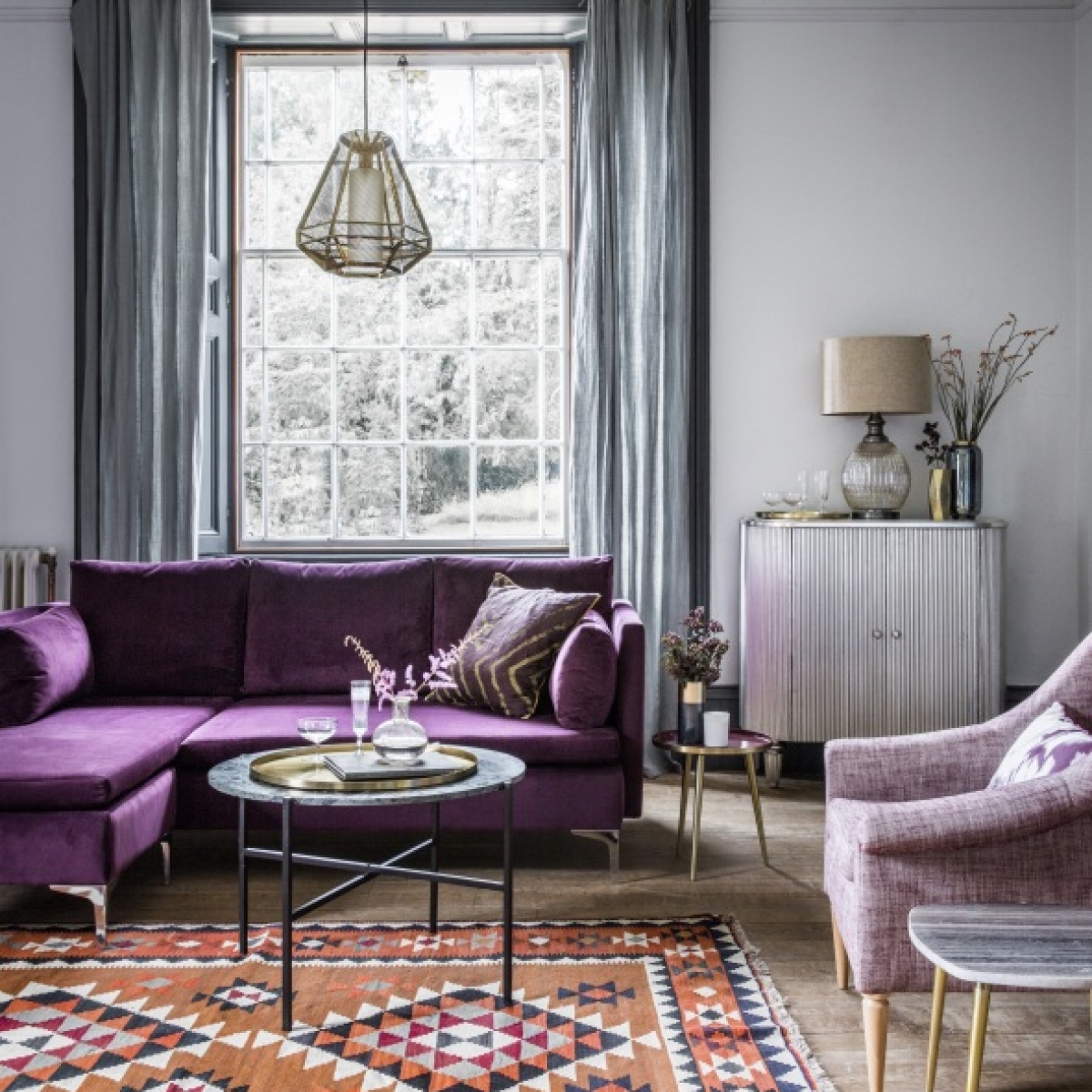 Room Reveal Purple And Grey Living Room Sophie Robinson