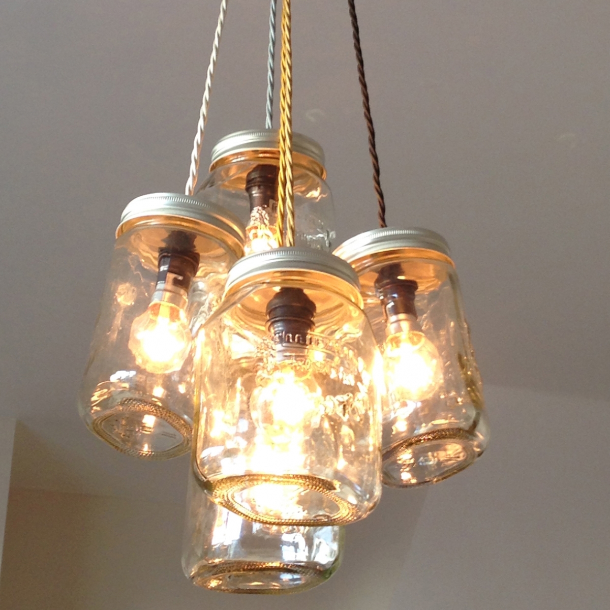 Jam jar upcycled chandelier from the great interior design challenge