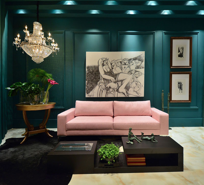 Dark Green Living Room Walls With Pink Sofa Sophie Robinson