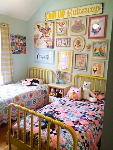 Vinatge inspired childrens room. The vibrant pastel shades and ditsy prints are typical of the spring personality