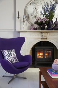 pantone colour of the year for 2018 is ultra violet. this egg chair by arne jacobsen is the perfect ultraviolet siganature armchair. styled by interior designer sophie robinson