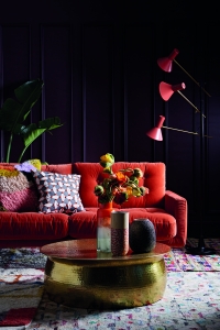 Colour psychology and the autumn personality interior design. all items including burnt orange velvet sofa from habitat
