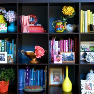 Sophie Robinson's colour coded book display