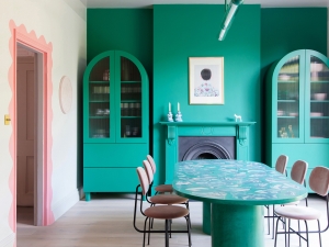 Interior designer and colour expert Sophie Robinson interviews 2LG Studio for Designer Spotlight blog feature, bold green dining room