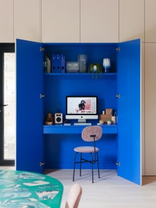 Interior designer and colour expert Sophie Robinson interviews 2LG Studio for Designer Spotlight blog feature, hidden office with cobalt interior