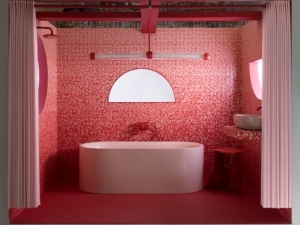 Interior designer and colour expert Sophie Robinson interviews 2LG Studio for Designer Spotlight blog feature, CP Hart bathroom installation in red and pink