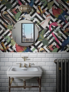 Interior Designer Sophie Robinson discusses and advises on wallpaper in the bathroom. Whether an accent wall or all four walls the result can be quirky yet modern look. Choose a bold design for maximum impact #sophierobinson #bathrooms #wallpaper