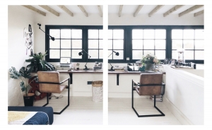 Interior designer Sophie Robinson and kate Watson-Smyth give interiors advice on The Great Indoors Podcast, how to plan a home office, showing Kate Watson-Smyth's office