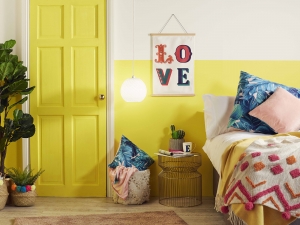 Colour lover Sophie Robinson explains why her latest colour crush is a vibrant shade of yellow. Used on woodwork and partially painted on a wall can create a uplifting bedroom #yellowdoor #sophierobinson #interiors