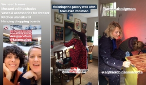Interior designer Sophie Robinson and Stylist Kate McPhee on social media looking for help and donations for the Jamies Farm farmhouse renovation. #sophierobinosn #renovation