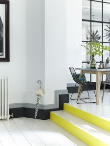 The most transformational yet cost effective way to update a home is a pot of paint. Using it in an unexpected way adds interest and makes a scheme unique. Little Greene simply paint some insteps in and bright and cheery yellow, which instantly lifts the space. #sophierobinson #diy #littlegreene #paintedstairs