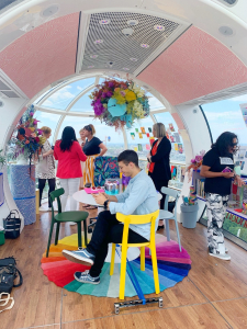 Fiverr enlisted the help of colour queen Sophie Robinson to transform a London Eye pod into the ultimate workspace. #sophierobinson #workspace #fiverr #freelance