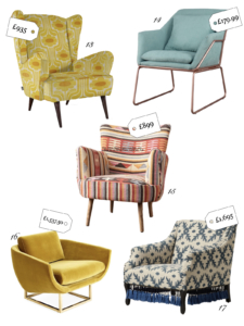 A mix of favoutire statement armchairs picked by Sophie Robinson
